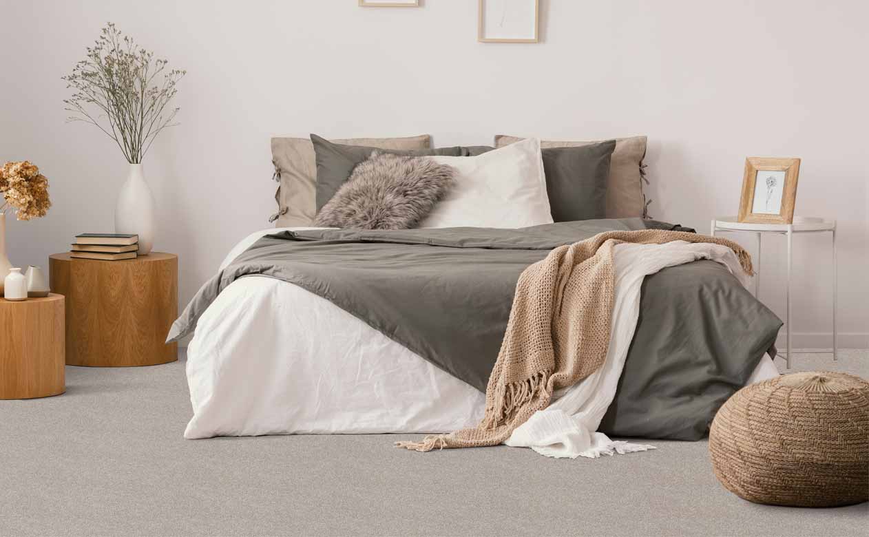 Beige carpet in bohemian bedroom