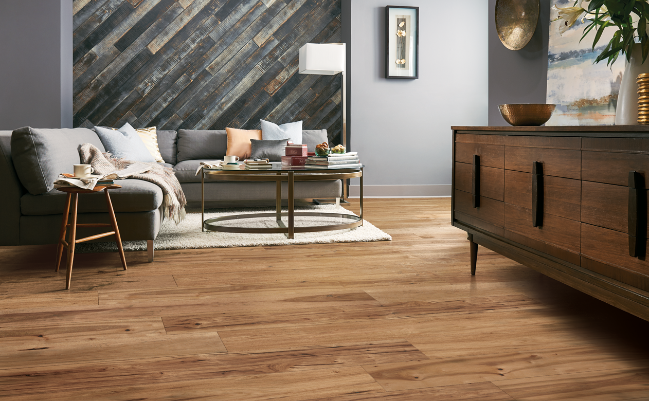 rustic wide planks in living room 