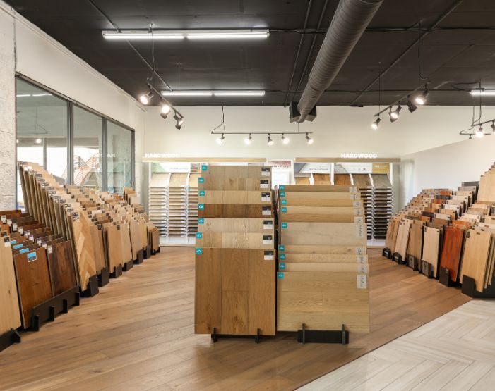 hardwood flooring display at Miramar Carpet One's Miramar Road San Diego showroom 